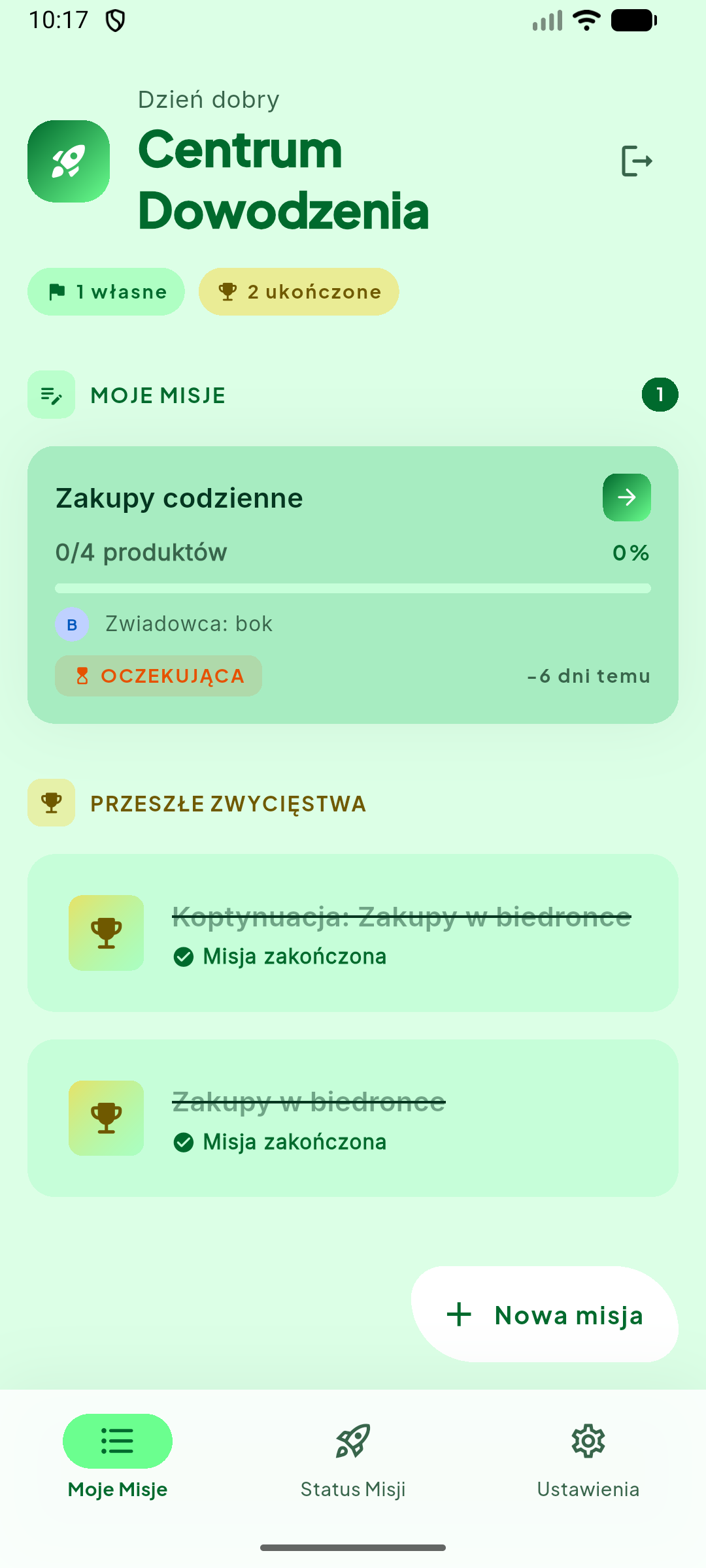 Misja:Zakupy app screen